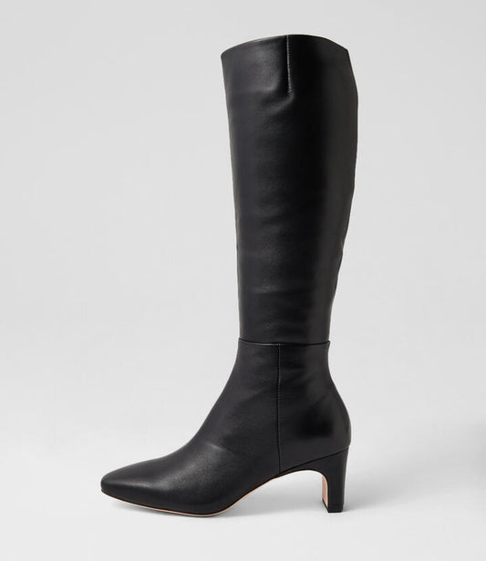Image of Boots. Productname: Sabha Black Leather Knee High Boots in BLACK colour by brand - MIDAS