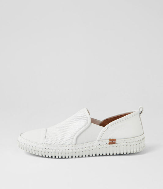Image of Sneakers. Productname: Jinrummy White Leather Sneakers in WHITE-WHITE colour by brand - MIDAS