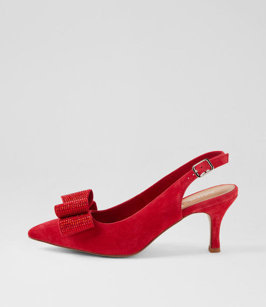 Image of Heels. Productname: Trytan Red Suede Jewels Heels in RED colour by brand - MIDAS