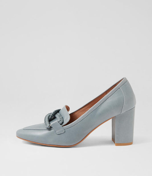 Image of Heels. Productname: Sunsheen Sky Leather Heels in SKY colour by brand - MIDAS
