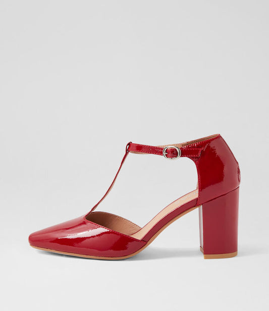 Image of Heels. Productname: Somelia Deep Red Patent Leather Heels in DEEP RED colour by brand - MIDAS