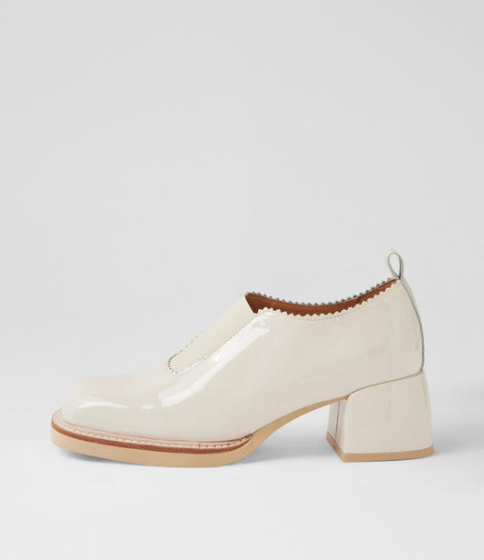 Image of Heels. Productname: Abilita Ivory Patent Leather Heels in IVORY colour by brand - MIDAS