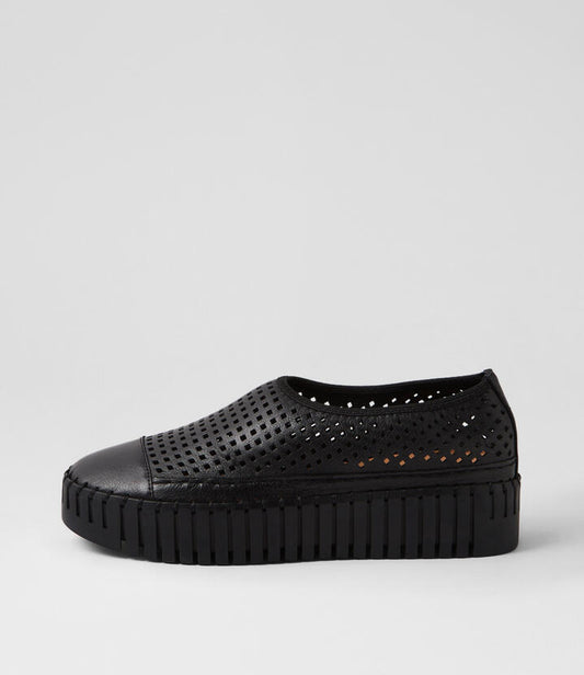 Image of Sneakers. Productname: Breakit Black Leather Sneakers in BLACK-BLACK SOLE colour by brand - MIDAS