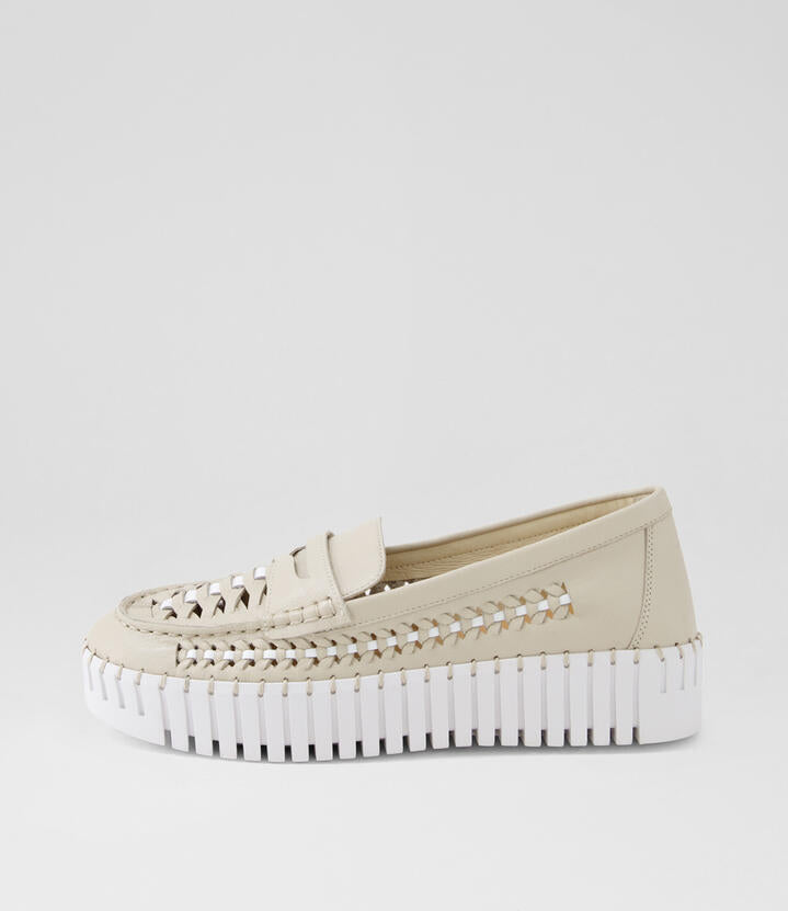 Image of Sneakers. Productname: Brogo Almond White Leather Sneakers in Almond-White colour by brand - MIDAS