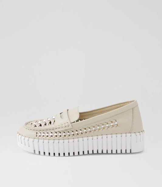 Image of Sneakers. Productname: Brogo Almond White Leather Sneakers in Almond-White colour by brand - MIDAS