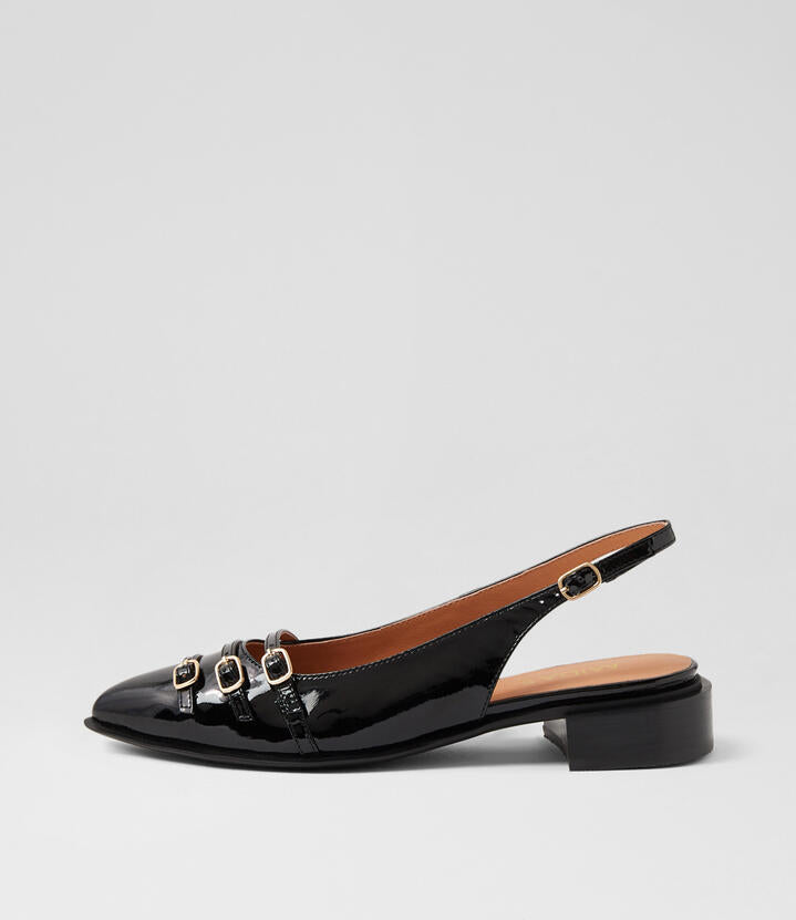Image of Shoes. Productname: Eshino Black Patent Leather Flat Shoes in Black colour by brand - MIDAS