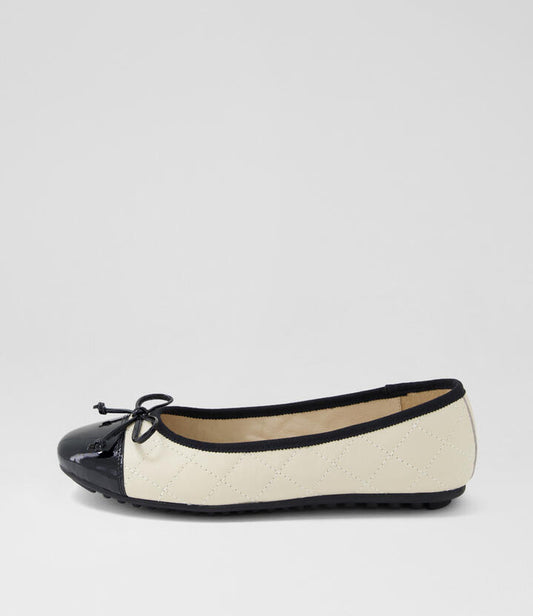 Image of Shoes. Productname: Badget Black Milk Patent Leather Ballet Flats in Black-Milk colour by brand - MIDAS