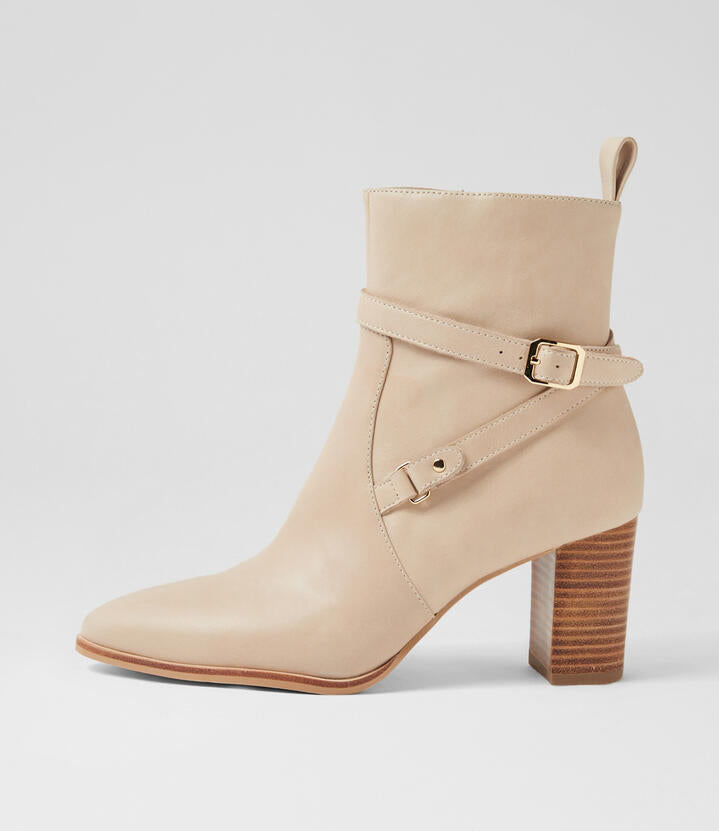 Image of Boots. Productname: Acadam Almond Leather Ankle Boots in Almond colour by brand - MIDAS