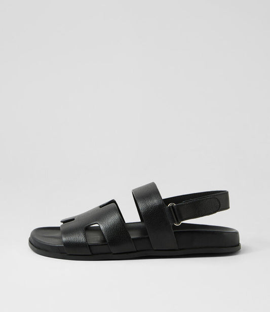 Image of Sandals. Productname: Hopeful Black Leather Sandals in BLACK-BLACK SOLE colour by brand - MOLLINI