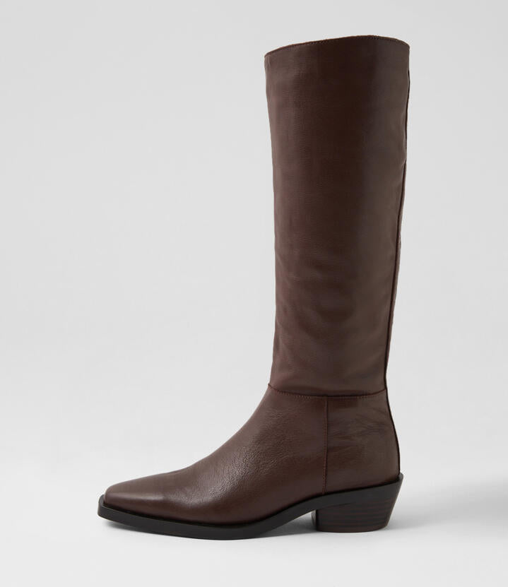 Image of Boots. Productname: Feidel Rich Brown Dark Brown Leather Knee High Boots in RICH BROWN-DK BROWN HEEL colour by brand - MOLLINI