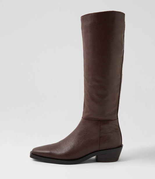 Image of Boots. Productname: Feidel Rich Brown Dark Brown Leather Knee High Boots in RICH BROWN-DK BROWN HEEL colour by brand - MOLLINI