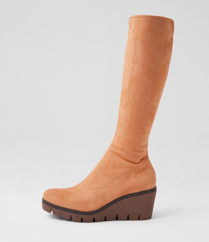 Image of Boots. Productname: Nikka Cappuccino Stretch Microsuede Knee High Boots in CAPPUCCINO colour by brand - MIDAS