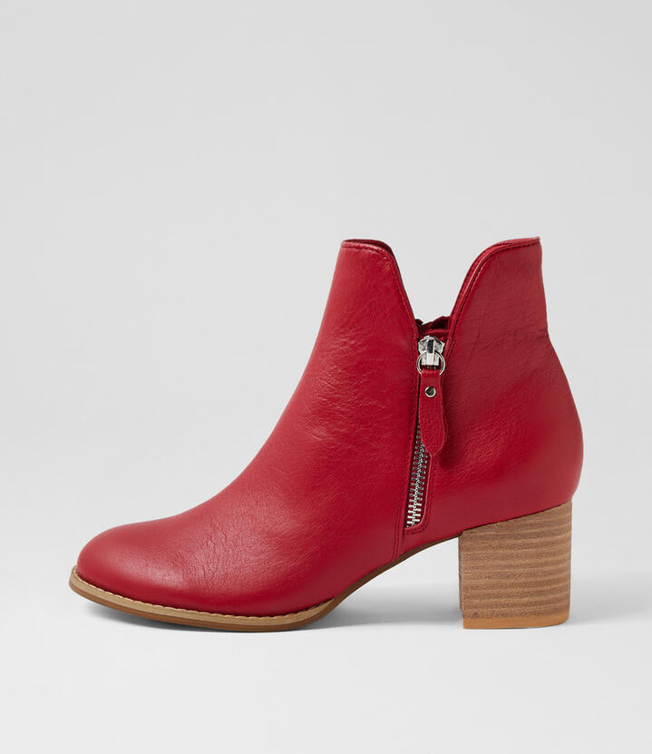 Image of Boots. Productname: Shaine Dark Red Leather Ankle Boots in DK RED colour by brand - MIDAS