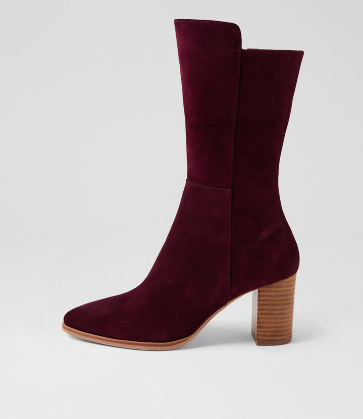 Image of Boots. Productname: Ainslee Burgundy Suede Calf Boots in BURGUNDY colour by brand - MIDAS