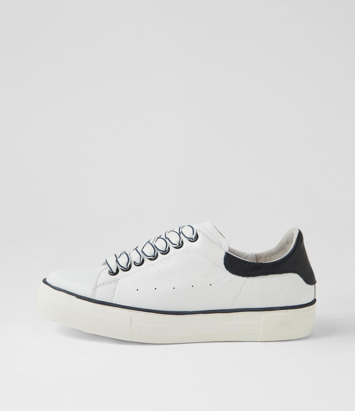 Image of Sneakers. Productname: Fallim White Navy Leather Sneakers in White-Navy colour by brand - MIDAS