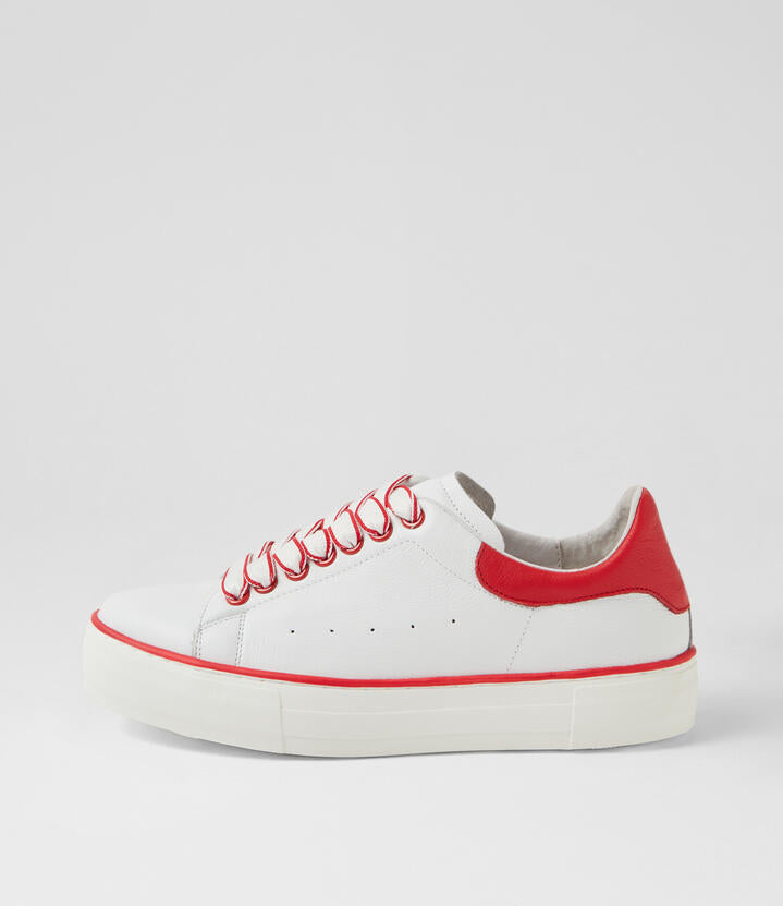 Image of Sneakers. Productname: Fallim White Red Leather Sneakers in White-Red colour by brand - MIDAS