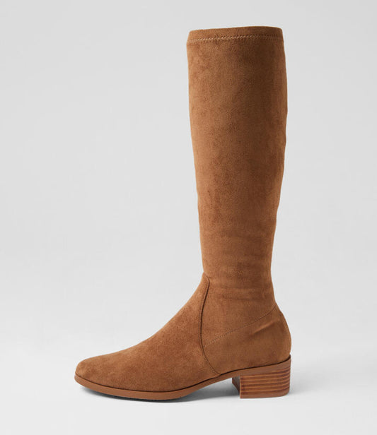 Image of Boots. Productname: Tenley Light Choc Stretch Microsuede Knee High Boots in LT CHOC colour by brand - MIDAS