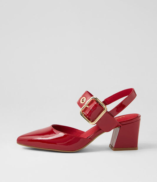 Image of Heels. Productname: Maddox Dark Red Patent Leather Pump Heels in DK RED colour by brand - MIDAS