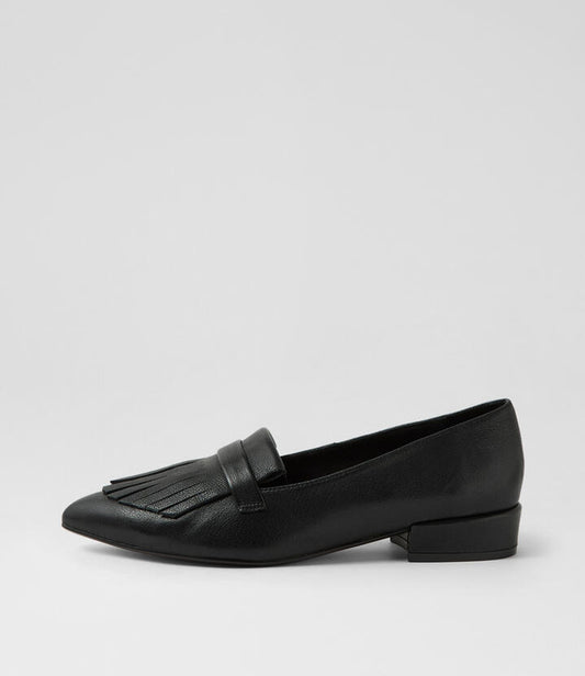 Image of Footwear. Productname: Eefus Black Leather Flat Shoes in BLACK colour by brand - MIDAS