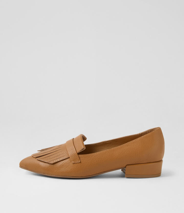 Image of Footwear. Productname: Eefus Dark Tan Leather Flat Shoes in DK TAN colour by brand - MIDAS
