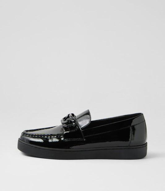 Image of Sneakers. Productname: Jumpin Black Patent Leather Sneakers in BLACK-BLACK SOLE colour by brand - MIDAS