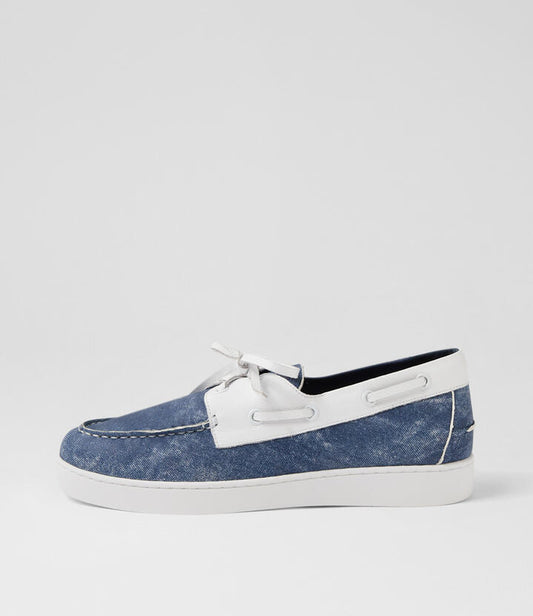 Image of Sneakers. Productname: Jaylons Blue Dist White Leather Sneakers in BLUE DIST-WHITE colour by brand - MIDAS