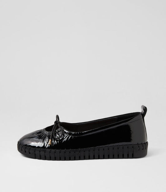 Image of Sneakers. Productname: Halloumi Black Patent Leather Sneakers in BLACK-BLACK SOLE colour by brand - MIDAS