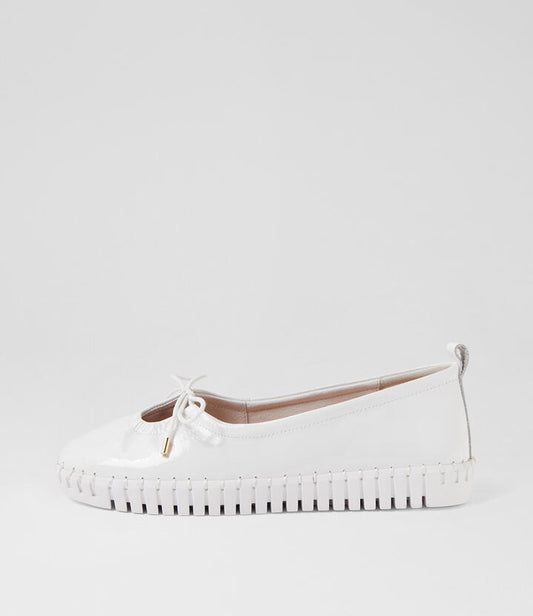 Image of Sneakers. Productname: Halloumi White Patent Leather Sneakers in WHITE-WHITE SOLE colour by brand - MIDAS