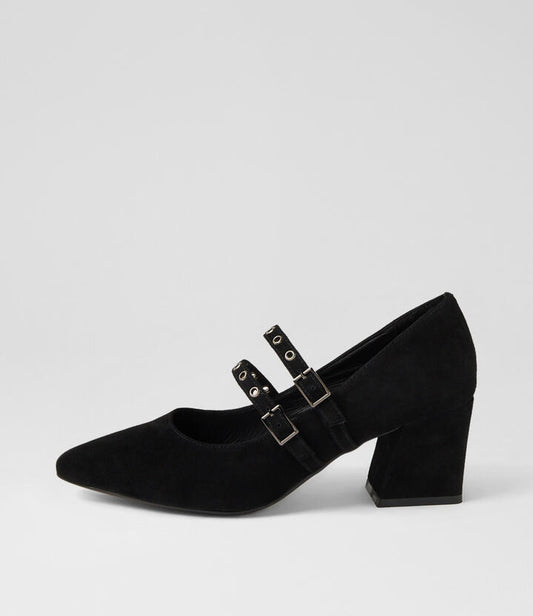 Image of Flats. Productname: Manasis Black Suede Mary Jane Heels in BLACK colour by brand - MIDAS