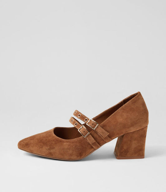 Image of Flats. Productname: Manasis Nutmeg Suede Mary Jane Heels in NUTMEG colour by brand - MIDAS