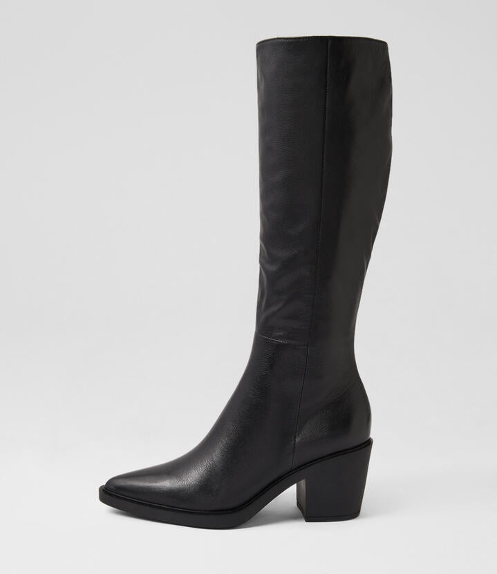 Image of Boots. Productname: Larina Black Leather Knee High Boots in BLACK colour by brand - MIDAS
