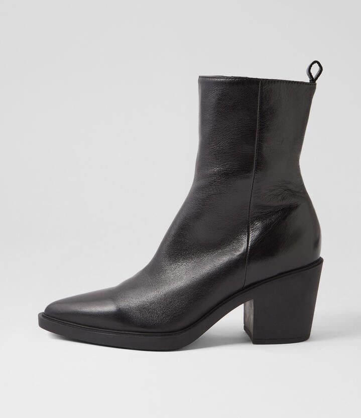 Image of Boots. Productname: Louisana Black Leather Ankle Boots in BLACK colour by brand - MIDAS