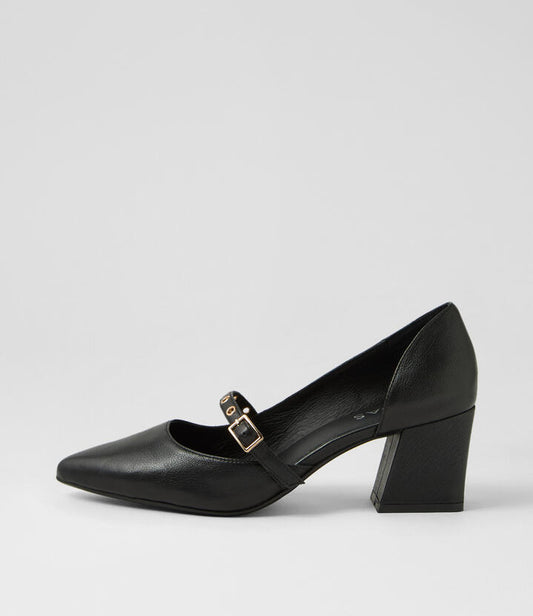 Image of Heels. Productname: Morrily Black Leather Pump Heels in BLACK colour by brand - MIDAS