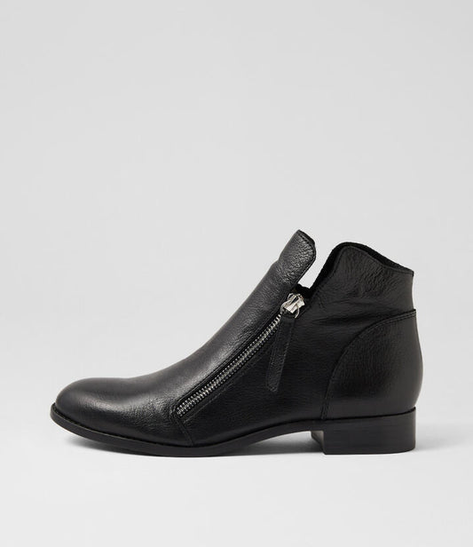 Image of Boots. Productname: Nycer Black Leather Ankle Boots in BLACK-BLACK HEEL colour by brand - MIDAS