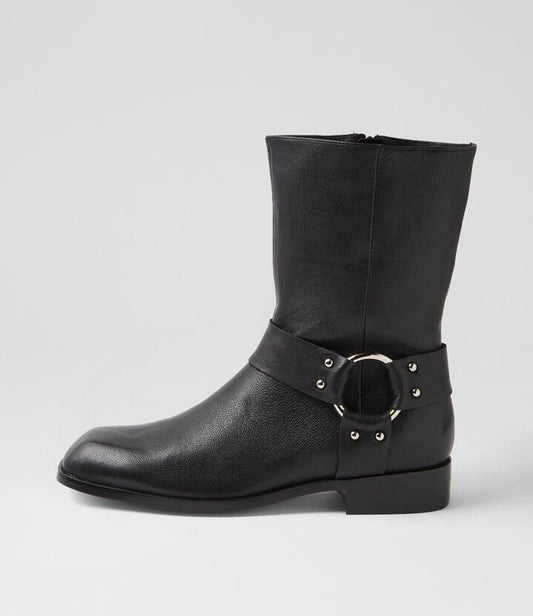 Image of Boots. Productname: Niskit Black Leather Calf Boots in BLACK-BLACK HEEL colour by brand - MIDAS