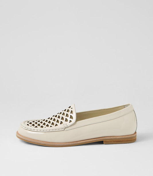 Image of Footwear. Productname: Qulio Ivory Patent Leather Flat Shoes in IVORY colour by brand - MIDAS