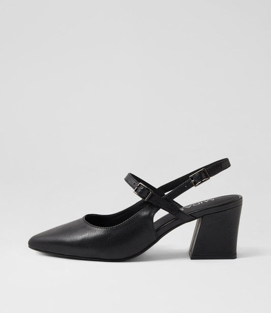 Image of Heels. Productname: Mitkat Black Leather Heels in BLACK colour by brand - MIDAS