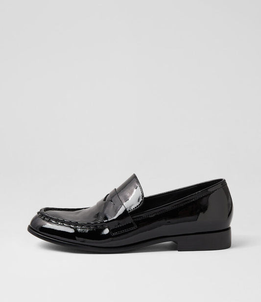 Image of Flats. Productname: Quacka Black Patent Leather Loafers in BLACK-BLACK HEEL colour by brand - MIDAS