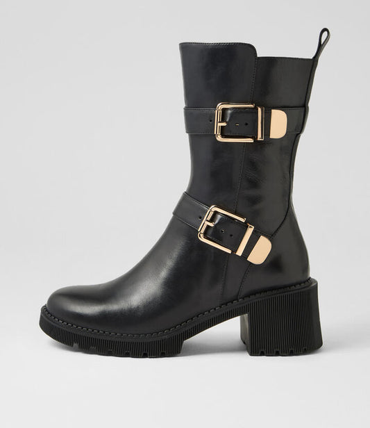Image of Boots. Productname: Zalon Black Leather Calf Boots in BLACK colour by brand - MIDAS
