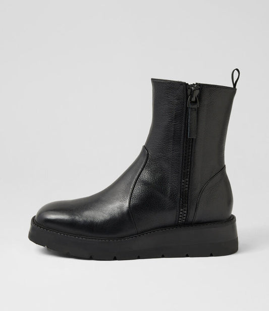Image of Boots. Productname: Tomkat Black Leather Ankle Boots in BLACK-BLACK&BLACK colour by brand - MIDAS