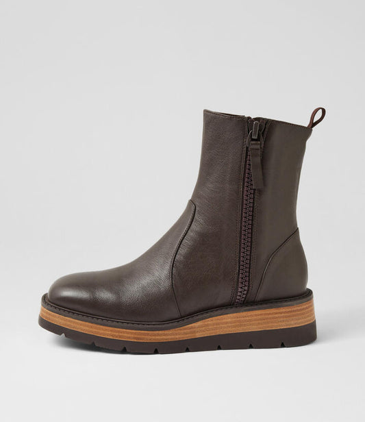 Image of Boots. Productname: Tomkat Choc Nat Leather Ankle Boots in CHOC-NAT&CHOC colour by brand - MIDAS
