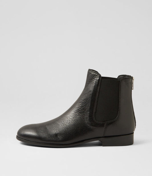Image of Boots. Productname: Qollege Black Leather Chelsea Boots in BLACK-BLACK HEEL colour by brand - MIDAS
