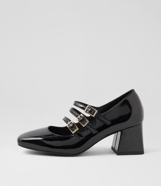Image of Flats. Productname: Viskiss Black Patent Leather Mary Jane Heels in BLACK colour by brand - MIDAS