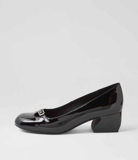Image of Heels. Productname: Reckit Black Patent Leather Pump Heels in BLACK colour by brand - MIDAS