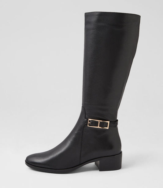 Image of Boots. Productname: Tenray Black Leather Knee High Boots in BLACK colour by brand - MIDAS