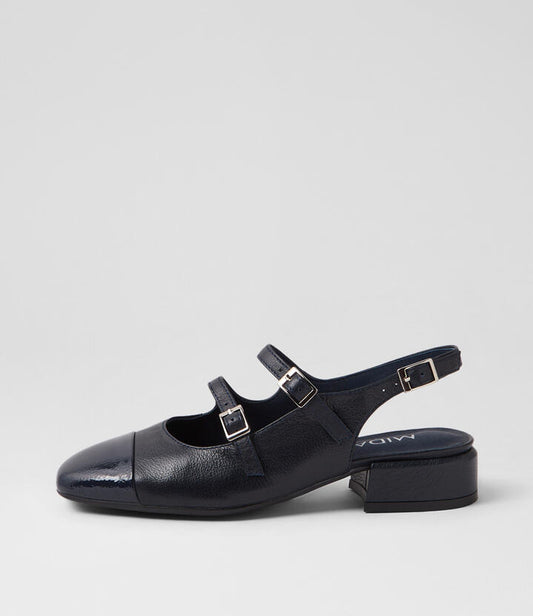 Image of Heels. Productname: Velo Navy Patent Leather Heels in NAVY-NAVY colour by brand - MIDAS
