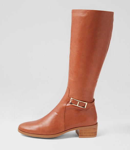 Image of Boots. Productname: Tenray Dark Rum Leather Knee High Boots in DARK RUM colour by brand - MIDAS