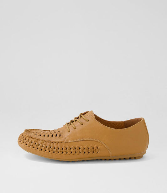 Image of Flats. Productname: Vycount Dark Tan Leather Lace Up Flats in DK TAN colour by brand - MIDAS