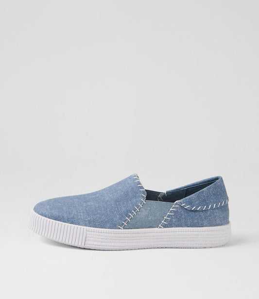 Image of Sneakers. Productname: Teatime Blue Denim White Leather Sneakers in BLUE DENIM-WHITE SOLE colour by brand - MIDAS