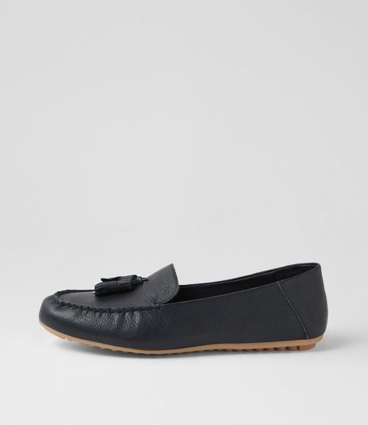Image of Footwear. Productname: Vyking Navy Tumble Leather Flat Shoes in NAVY colour by brand - MIDAS